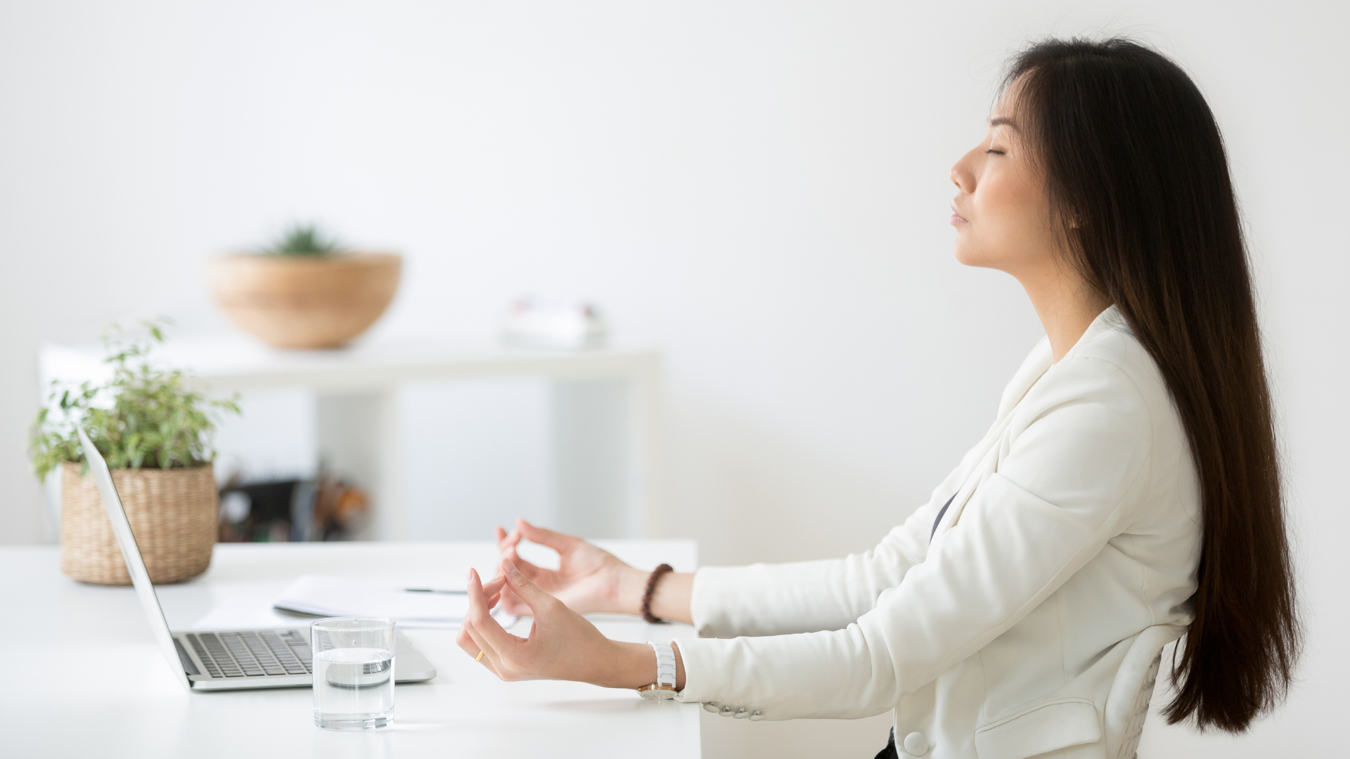 Lady taking mindful breaks while working from home
