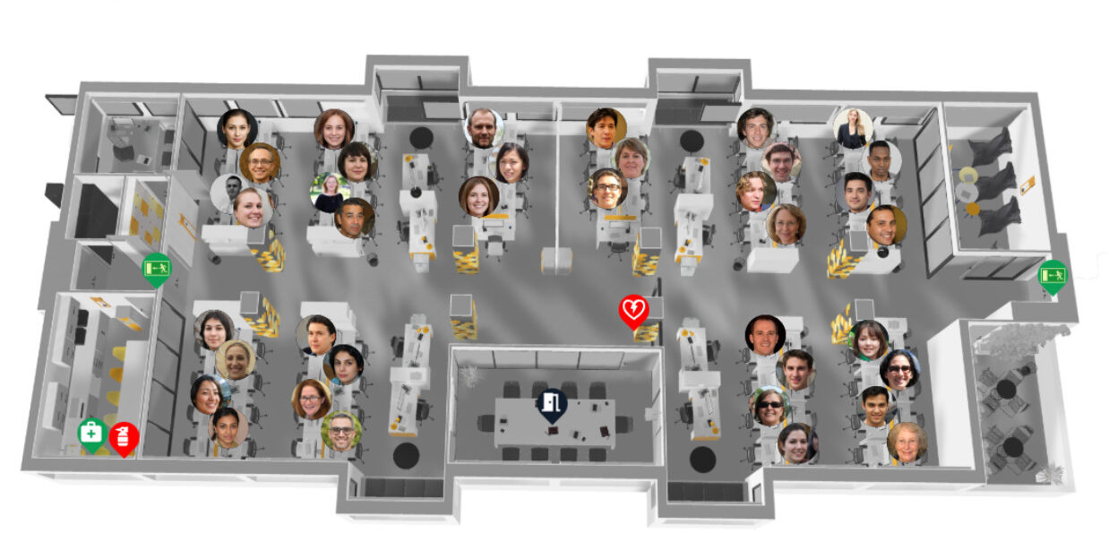 Desk booking software dashboard showing real-time office usage